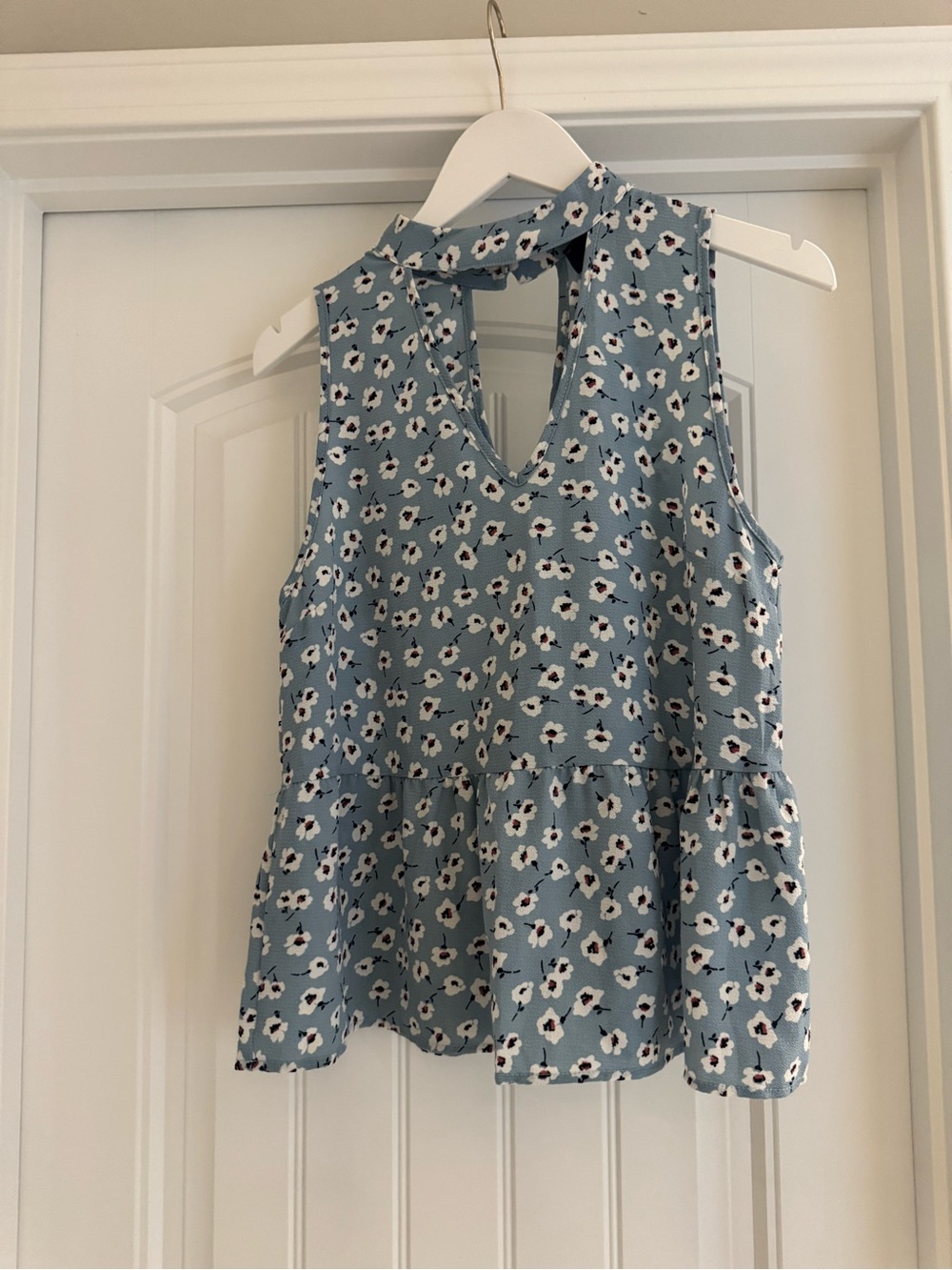 Blue Rain Sleeveless Floral Peplum Top - Light Blue